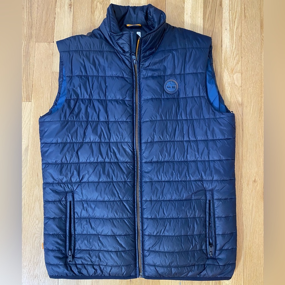 Timberland Blue Quilted Puffer Vest with Stand-Up Collar